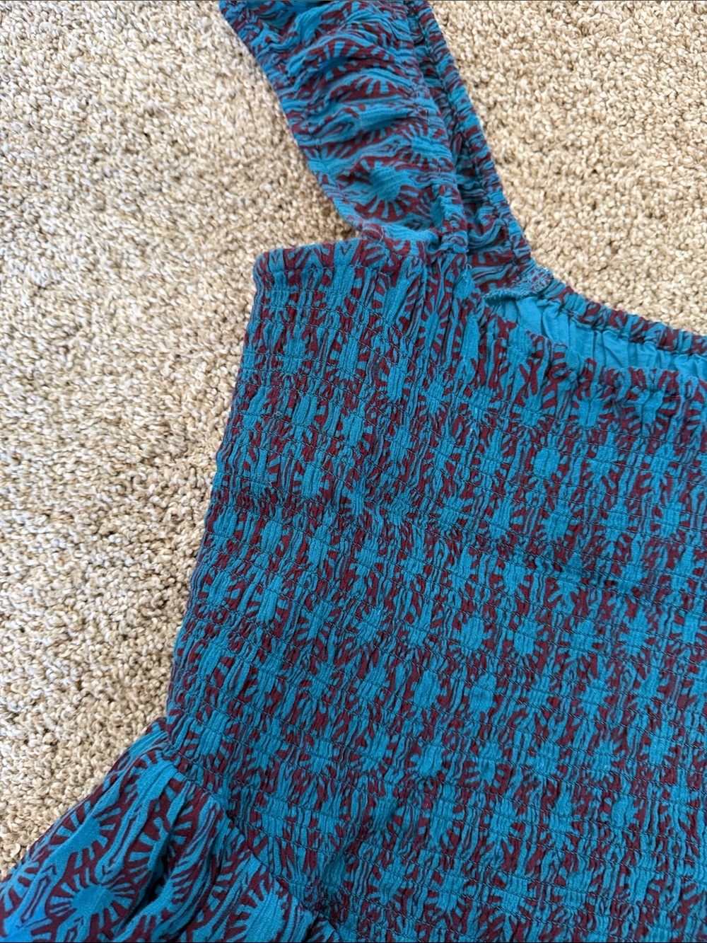 Free People Teal and Black Smocked Mini Dress - Picture 3 of 3
